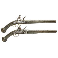 Pair of Highly Decorated 18 Bore Flintlock Pistols